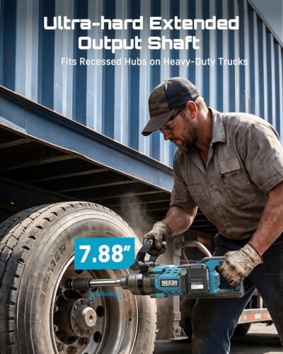 Image of Seesii Cordless 1 inch impact gun 2581.47 FT-LBS(3500 N.m) High Torque Impact Wrench 7.88 inch Extended Anvil with 21V 2x5.0 Ah Battery, 5 Sockets&storage bag, for Truck,Tractor&Agri-Service,Construction