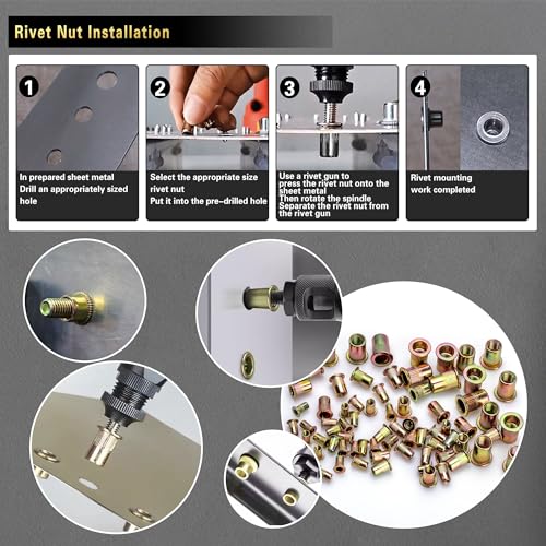 ASKWAY Pressure Rivet Nut Tool Kit, 430Pcs Metric Rivet Nut Combination (M8/M6/M5/M4/M3), Suitable for Furniture, Decoration, Automotive, Marine and Industrial Applications (CarbonSteelRivetNutTool)