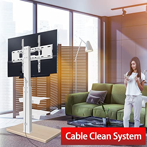 Yomt Tv Floor Stand With Wood Base,Upgraded Universal White Tv Stand For 32-75 Inch Tvs,Height Adjustable,Swivel Tall Tv Stand With Mount For Bedroom,Livingroom,Corner #TOP7