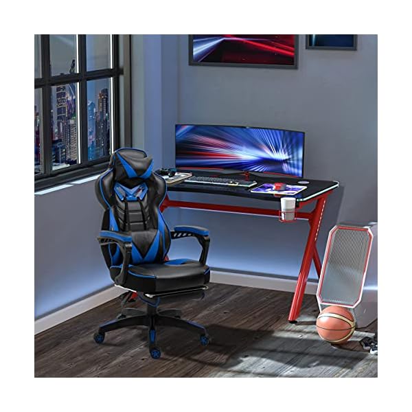 Vinsetto Ergonomic Racing Gaming Chair Office Desk Chair Adjustable Height Recliner with Wheels, Headrest,Lumbar Support Retractable Footrest Home Office - Image 4