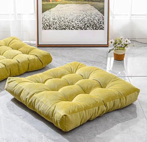 Oreiller de sol de méditation jaune en velours côtelé de 20x20 pouces pour adulte en lot de 2
