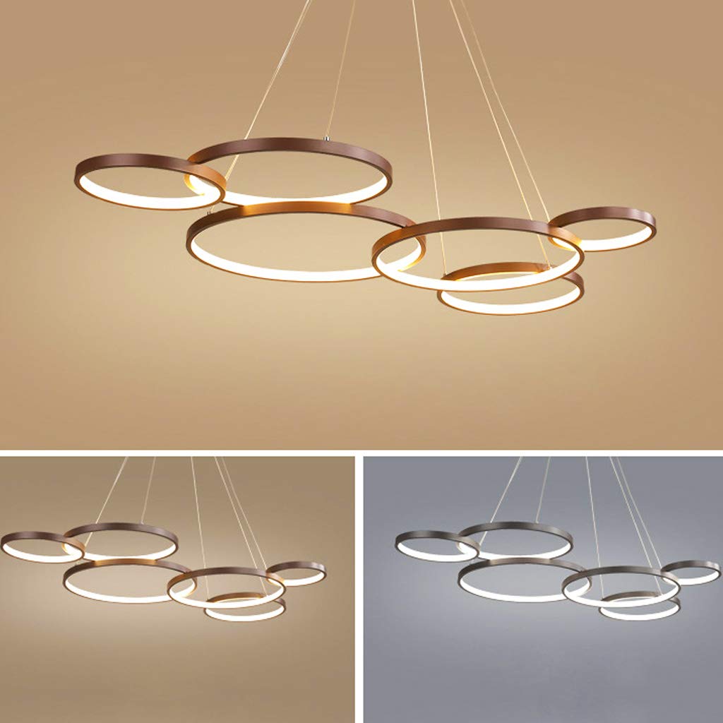 Lampa wisząca LED, 88 W, ściemniana, z pilotem zdalnego sterowania, z regulacją wysokości, żyrandol do salonu, jadalni, biura, sypialni, baru, kawiarni, 6 pierścieni, aluminiowa lampa sufitowa