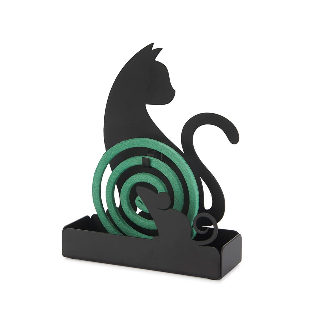 Support spirale anti-moustique chat noir Balvi porte-encens de jardin avec base