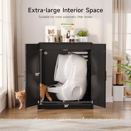 Image of ONBRILL 35 inch Cat Litter Box Enclosure for Self Cleaning Litter Box, Black