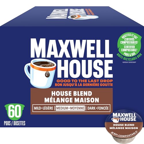 Maxwell House House Blend Coffee Certified Compostable K-Cup Coffee Pods, 60 Pods