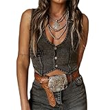 Mylleure Women Y2K Button Down Denim Vest Vintage Sleeveless V Neck Jean Corset Crop Tank Top Sexy Slim Fit Cowgirl Streetwear