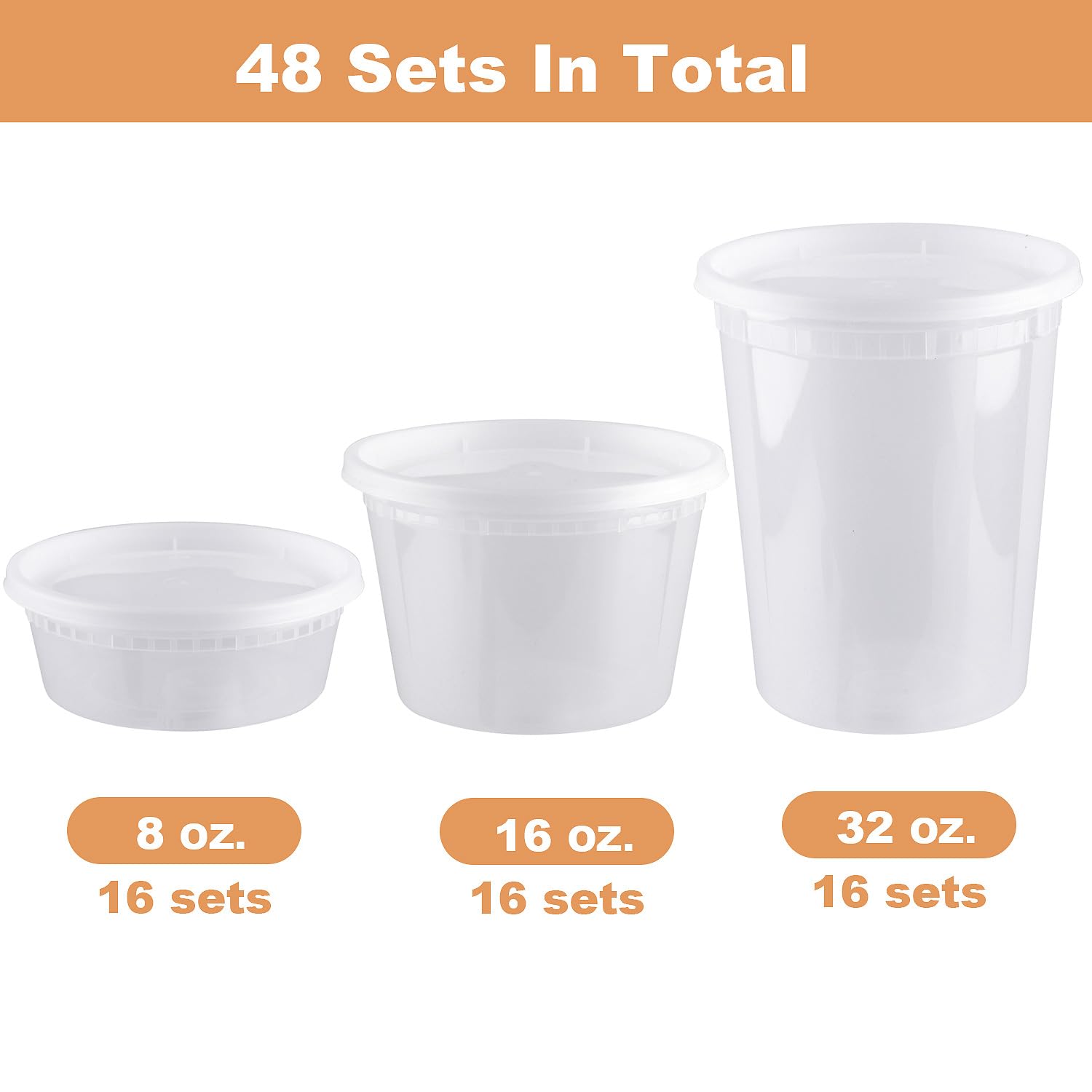 Contenedores de delicatessen con tapas, 48 juegos de 8,462.7 g, 16 cada uno, sin BPA, aptos para microondas, lavavajillas, congelador, recipientes de sopa para llevar con tapas, recipientes de