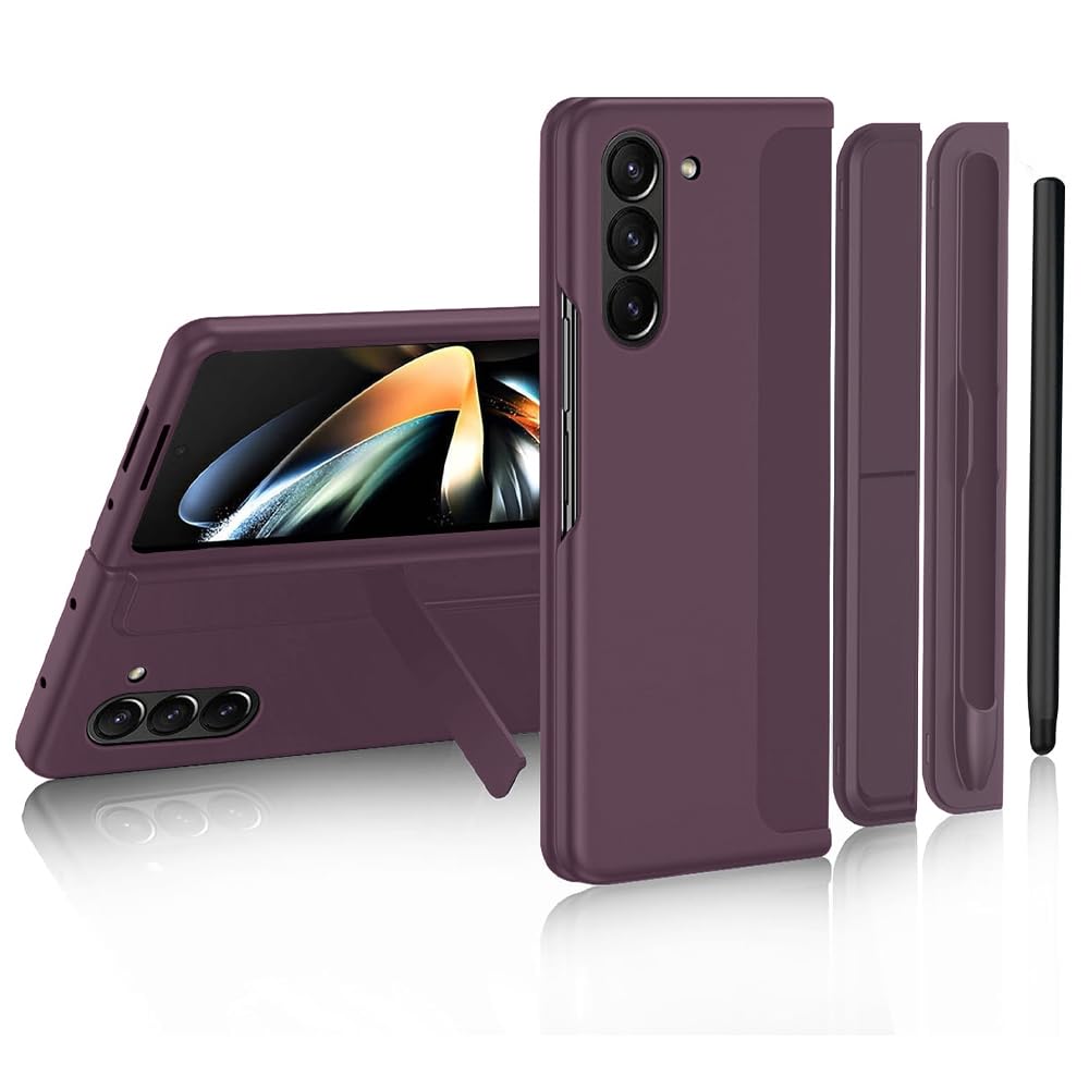 For Samsung Galaxy Z Fold 5 Case with Pen Holder S-Pen included, Ultra-Thin All-Inclusive Protective Case (Purple)