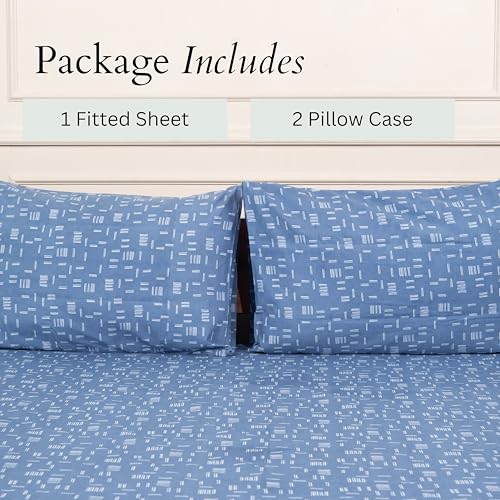 Image of Amazon Brand - Umi Cotton Elastic Fitted Bedsheet, King Size 78x72 Inches, Elastic Fit Bed Sheet, 10 Inch Deep Pocket, Soft Breathable Bedding, Durable Easy Care, with Pillow Cover-Rhythm Dashes