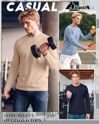 Image of August Alley 4 Pack Men's Big and Tall Cotton Shirts L-7XL, Long Sleeve Oversized Tops Loose Casual Large T-Shirts Basic Tee
