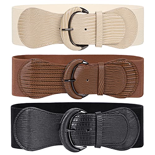 JASGOOD 3 Pack Women Stretchy Wide Waist Belt for Dress Ladies Vintage Elastic Waist Belt