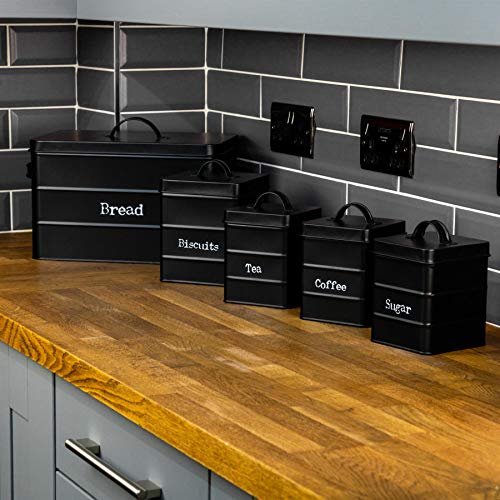 Harbour Housewares Metal Kitchen Canisters Set - Black - 4pc Set - Vintage Loose Tea Coffee Beans Granulated Sugar Storage Container Biscuit Tin Caddy Kitchen Storage with Airtight Lid - Cosy Home Interiors Harbour Housewares Metal Kitchen Canisters Set - Black - 4pc Set - Vintage Loose Tea Coffee Beans Granulated Sugar Storage Container Biscuit Tin Caddy Kitchen Storage with Airtight Lid - Image 7