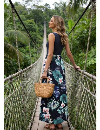 Image of Bluetime Women's Summer Boho Sleeveless Floral Print Tank Long Maxi Dress (S-3XL)