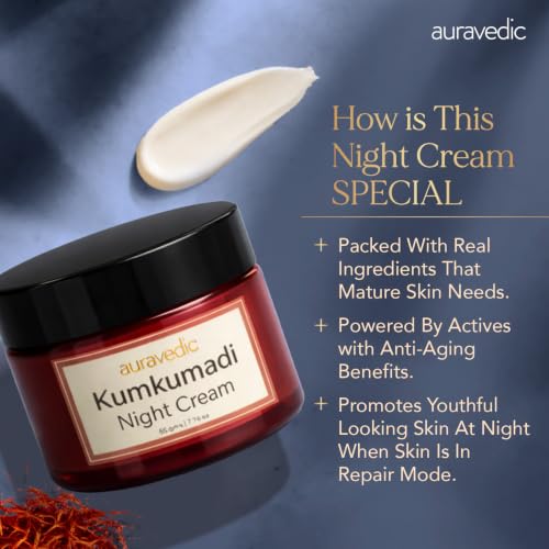 Image of Auravedic Kumkumadi Oil Retinol Night Cream For Face - Night Cream For Women With Niacinamide, Retinol, Saffron & Padmaka - Overnight Repair & Renew For Glowing Skin, 50g