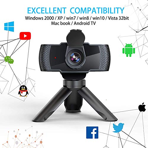Webcam with Microphone for Desktop, 1080P HD Computer Camera with Privacy Cover Shutter & Tripod, USB PC Laptop Streaming Web Camera with Wide View Angle for Video Conferencing Calling Recording Zoom