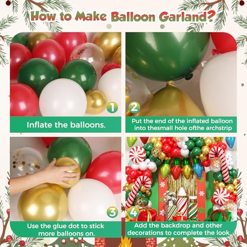 Image of 164Pcs Christmas Balloon Arch Garland Kit Xmas Red White Green Gold Latex Balloons Light Bulb Candy Cane Gift Box Foil Balloons Arch Kit for Christmas New Year Party Birthday Party Decorations