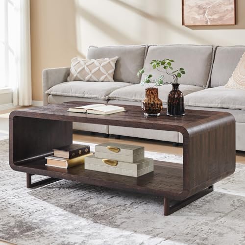 IFGET 48" Modern Coffee Table, 2-Tier Minimalist Center Table with
