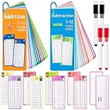 30Pcs Addition and Subtraction Flash Cards, Math Flash Card with 4 Dry Erase Pens 2 Rings, Time Table Flash Cards for 1st to 3rd Grades Fun Learning with Math Game