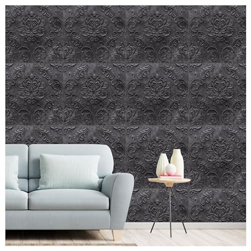 Image of Kayra Decor 3D Self Adhesive Wall Panel - Nexa Grey Color Damask Design - (19.7 x 19.7, Covers 16.17 Sq. ft. (Pack of 6)