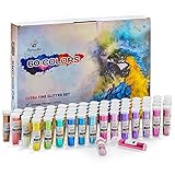 Extra Fine Glitter Set of 60 Vibrant Colors | Color Powder in Leak-Proof Shaker Jars (0.32oz/9g) | Arts & Crafts Glitter Kit Glows Under UV Light | Use for Projects, Slime, Nails, Body, Face & More