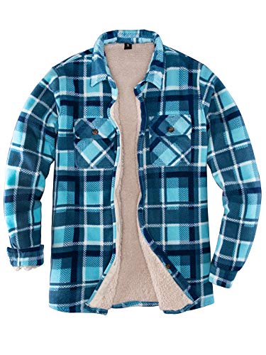 Womens Sherpa Fleece Lined Flannel Shirt Jacket Warm Button Up Plaid Shirt Jac (Sherpa Fleece Throughout) (Sky Blue, Medium)
