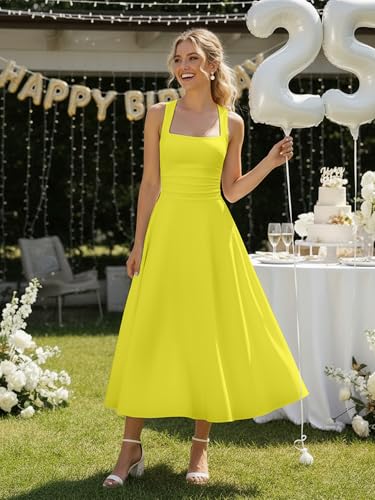 Image of Kaximil Women's Square Neck Corset A Line Maxi Dress Ruffle Ruched Waist Flowy Long Dresses