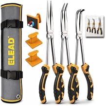 3-Piece 11 Inch Long Reach Pliers Set with 3 Magnetic Plier Racks, Extra Long Needle Nose Pliers Set Includes Straight, 45 & 90 Bent Nose Plier, Pliers Tool Set for Tight Spaces