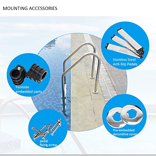 Escalera para piscina 3 peldaños antideslizante acero miniatura 7