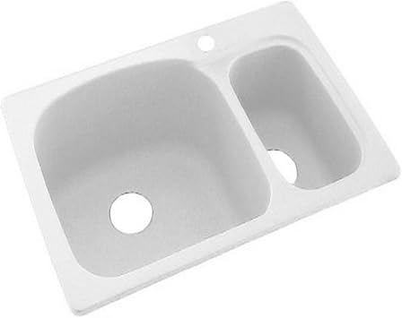 Swanstone KS03322LS.010 Solid Surface 1-Hole Drop in Double-Bowl Kitchen Sink, 33-in L X 22-in H X 9-in H, White