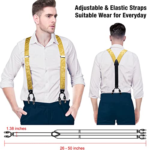 Image of DiBanGu Paisley Bow Tie and Supenders for Men Tuxedo Heavy Duty 6 Clips Suspender Adjustable Y-Shape Mens Trouser Braces
