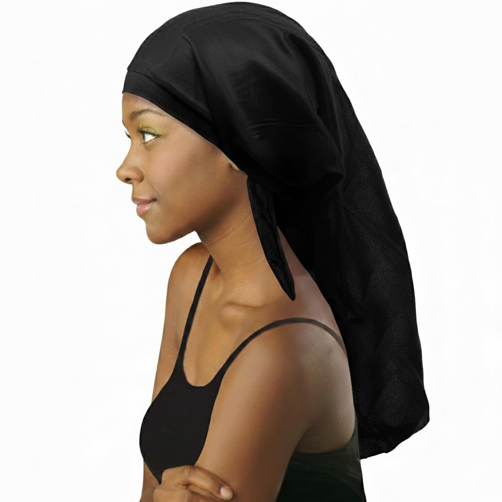 Donna Women's Black Silky Satin Extra Long Braid Bonnet – Comfortable Sleep Cap For Braids, Locs & Long Hair – One Size Fits All –