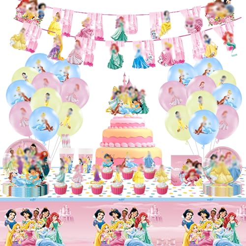 Princess Party Decorations 105PCS Birthday Decorations Party Supplies with Banner Balloons Cupcake Toppers for Girls Kids