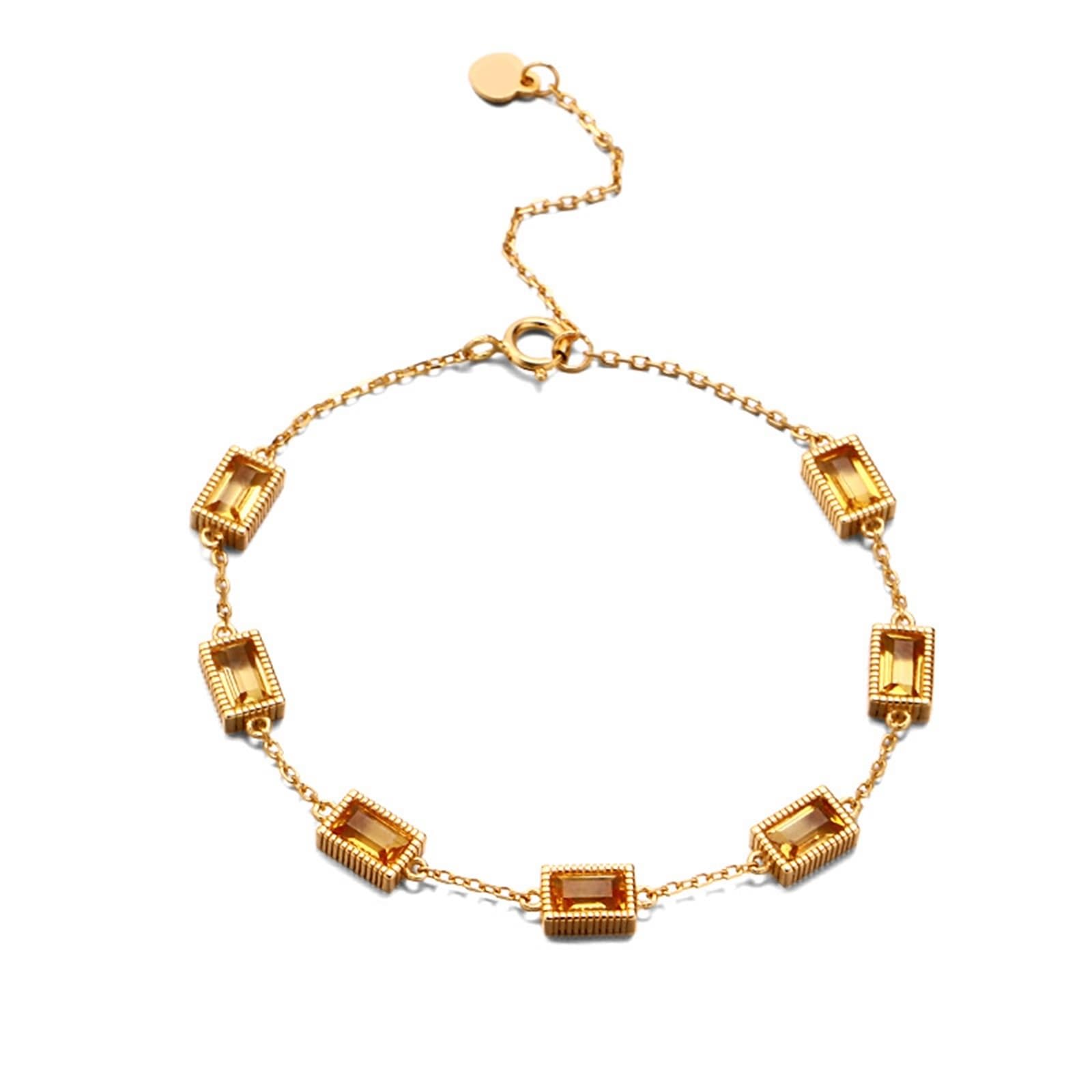 Bracelet en or jaune au 375/585/750 véritable avec rectangle jaune citrine vintage élégant