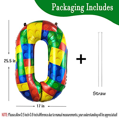 Image of 32 Inch Building Block Number 0 Balloon Large Big Helium Foil Mylar Balloon | for Girls Boys Birthday Party Decoration Supplies