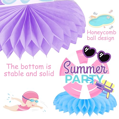Image of 11pcs Summer Pool Party Honeycomb Centerpieces Hello Summer Party Centerpieces for Table Pink Summer Theme Party Decorations for Girls Birthday Party Baby Shower Supplies