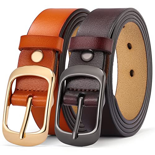 SENDEFN 2 Pack Women Leather Belts with Pin Buckle Waist Belt for Jeans Pants Dresses