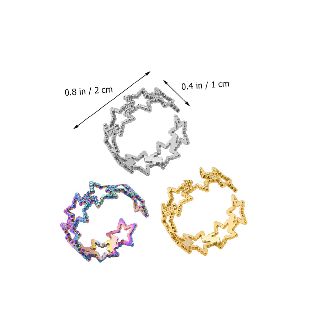 LIOOBO 3Pcs Adjustable Stainless Steel Star Rings Open Decorative Rings for Rainbow and Colors Minimalist Style Durable and Non Fading Design