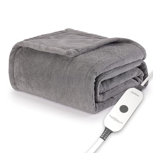Sunbeam Electric Throw Royal Luxe Microplush Heated Blanket, 4 Heat Settings, 4-Hour Auto Shut-Off, Fast Heating, Warm and Cozy, Dove Grey Color, 50' x 60'