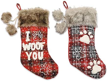 Amazon Co Jp 2個 バッグ クリスマス靴下 ペットソックス 首輪格子英語ソックス クリスマスツリーペンダント クリスマスの装飾 おもちゃ