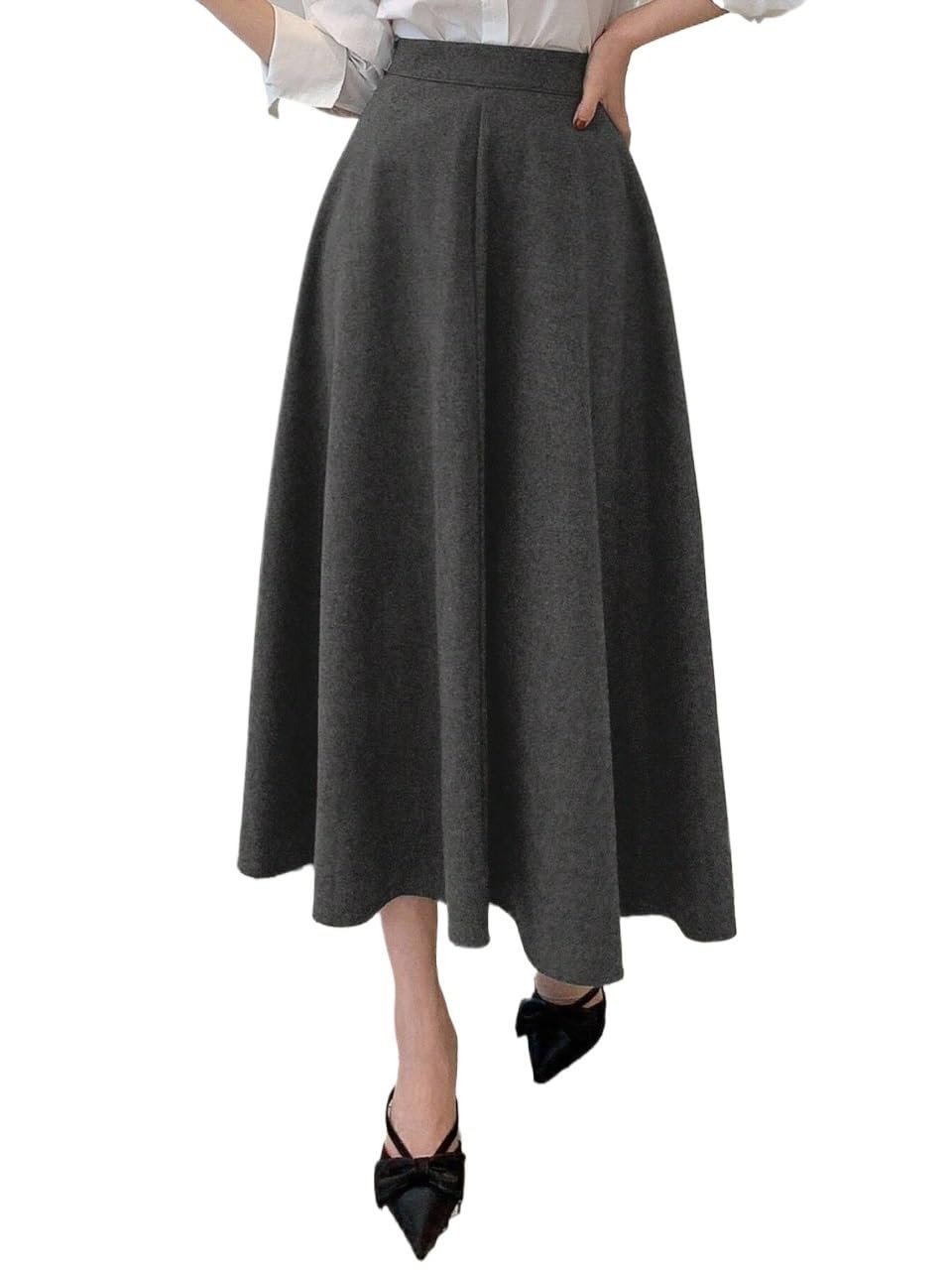 Solid Color High Waist Elegant Office Midi Long Skirt Womens Basic Versatile Trendy Skirt