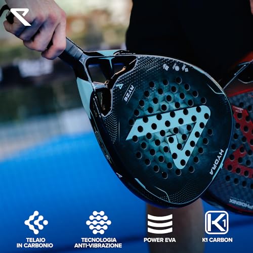Ryze Hydra Racchetta Da Padel 100% In Fibra Di Carbonio - Massima Potenza + Controllo - 365G Con EVA-18 Flex - Superficie Strutturata - Padel Racchetta Per Uomo E Donna - Custodia Inclusa - 5