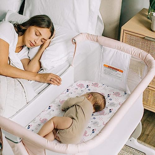 Image of Stretch Fitted Bassinet Sheet Set BROLEX 2 Pack Cradle Sheets for Bassinet Pad /Mattress,Unisex Boys Girls,Ultra Soft,Elephant Rabbit
