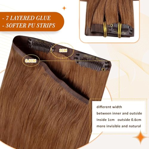 Image of Full Shine Seamless Hair Extensions Clip in Copper Brown Clip in Hair Extensions Brown Seamless Clip ins Straight Brazilian Hair Ease of Use 14 Inch 8 PCS 120 G