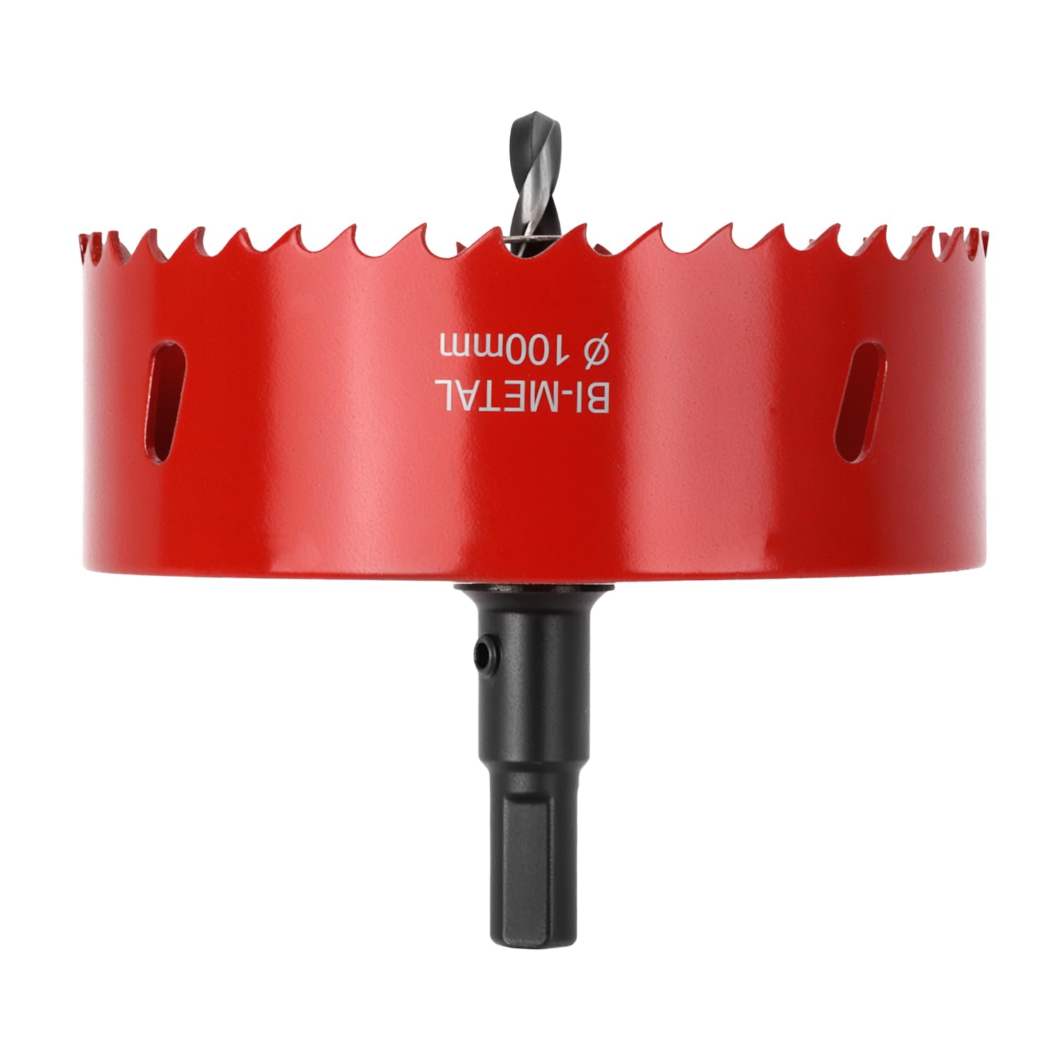 QWORK® Sega a tazza 100mm, M42 Sega a tazza bimetallica, con adattatore esagonale e punta di centraggio, per alluminio, ferro e legno, rosso