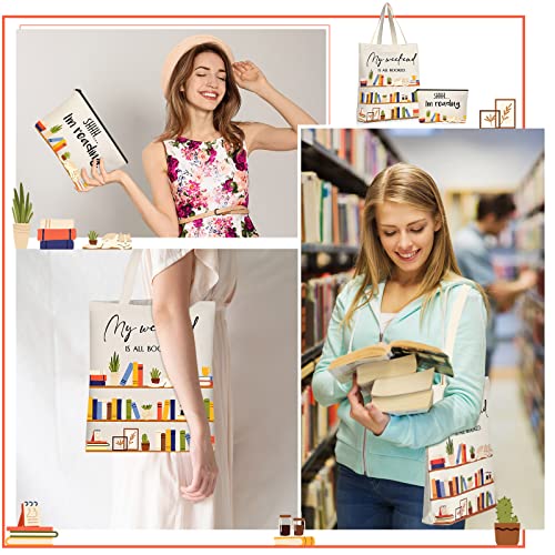 Image of Sieral 2 Pcs Book Lovers Gifts Canvas Tote Makeup Bag Set, Classic Style