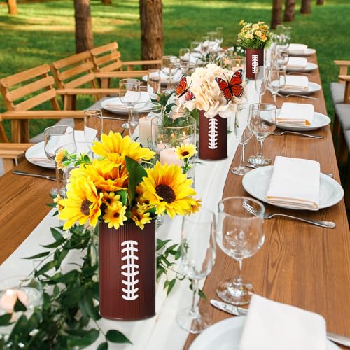 Domensi 6 Pcs Football Table Centerpiece Football Vases Decor Galvanized Metal Vases for Artificial Flowers Rugby Funny Pen Holder Utensil Holder Jars for Kitchen Home Rugby Party Decorations Gifts - Image 6