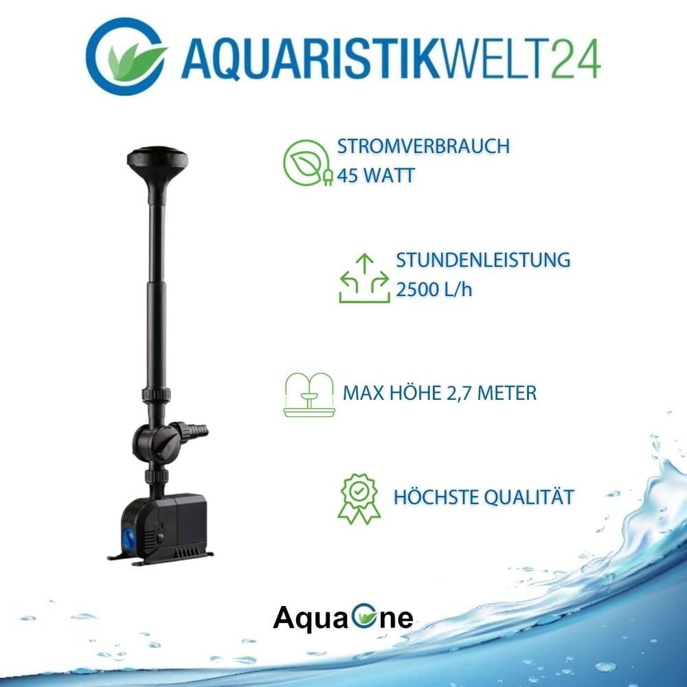 AquaOne Fuente para estanque HJ-2503, 2500 l/h, 45 W, 2 accesorios, ventilación, bomba de arroyo sumergible, ventilación de estanque, agua