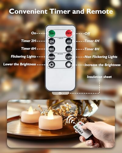 Image of merrynights 24Pcs Remote Control LED Tea Lights,2 /4 /6 /8H Timer,400+Hours | Flameless Tealight Candles Battery Operated with Timer,Flickering Votive Candles for Halloween Wedding Home,Warm White Light