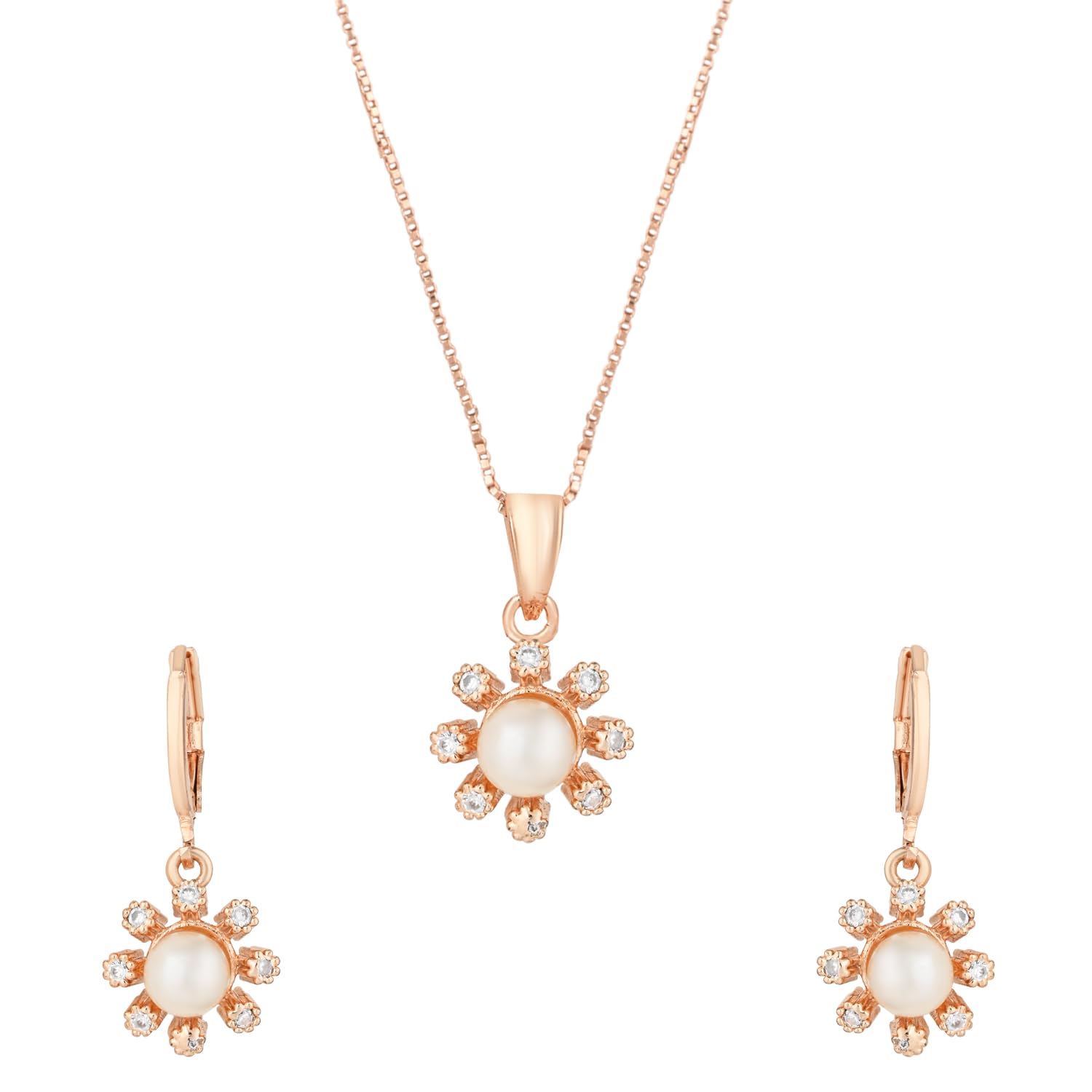 I Jewels Rose Gold Plated CZ American Diamond Chain Pendent Necklace & Earrings Set for Women & Girls (CH55RG) (B0CVH6XHS8) Amazon Price History, Amazon Price Tracker