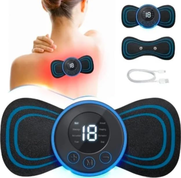 Body Massage Machine for Pain Relief - Wireless 8 Mode and 19 Strength Level EMS Mini Butterfly Massage for Shoulder, Legs, Neck & Back, Black Body Massage Machine for Pain Relief - Wireless 8 Mode and 19 Strength Level EMS Mini Butterfly Massage for Shoulder, Legs, Neck & Back, Black